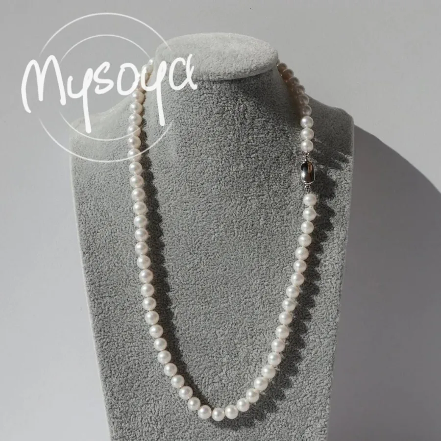 

MYSOYA 7-8mm Natural Freshwater Pearl Necklace For Women And Men With Gift Box Perfect Birthday Wedding Christmas Jewelry Gift