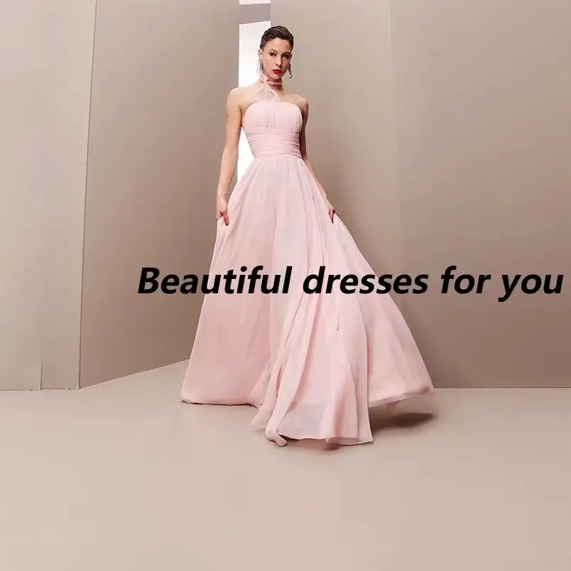 

Pink Prom Dress Customized Strapless Pleat Chiffon A Line Floor Length Formal Party Gown Sexy Backless Evening Dresses