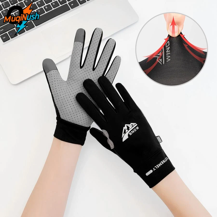

MuqiNush Sports Gloves Bicycle Ice Silk UV Protection Gloves Thin Design Fingerless Breathable For Fitness Hiking Fishing Sport