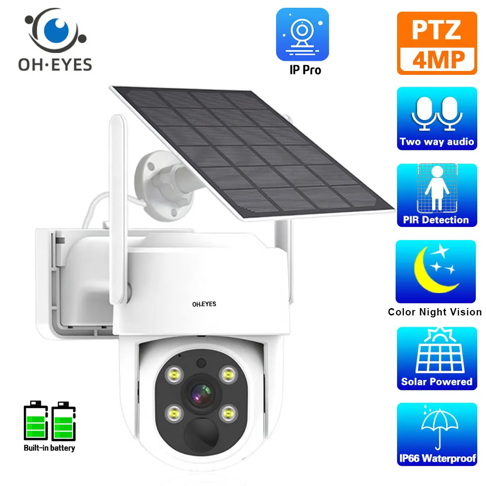 

4MP WIFI Solar Camera PIR Human Detection Solar Panel PTZ IP Camera Wireless Surveillance IP Camera Rechargeable Battery 2K HD