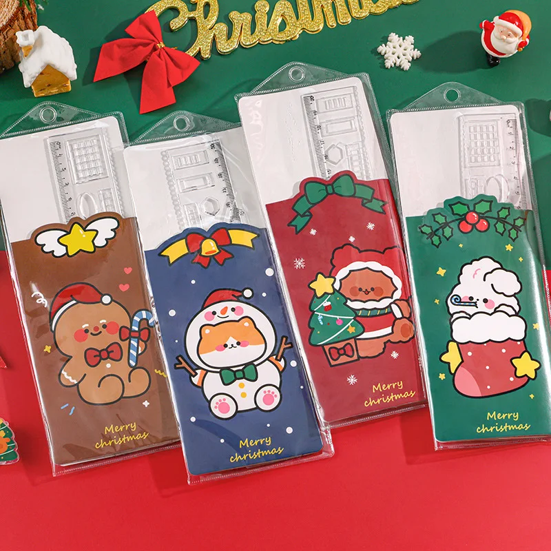 

4pcs/set Cartoon Christmas Straightedge Ruler Cute Ruler Triangle Board Protractor Christmas Stationery Gifts for Children