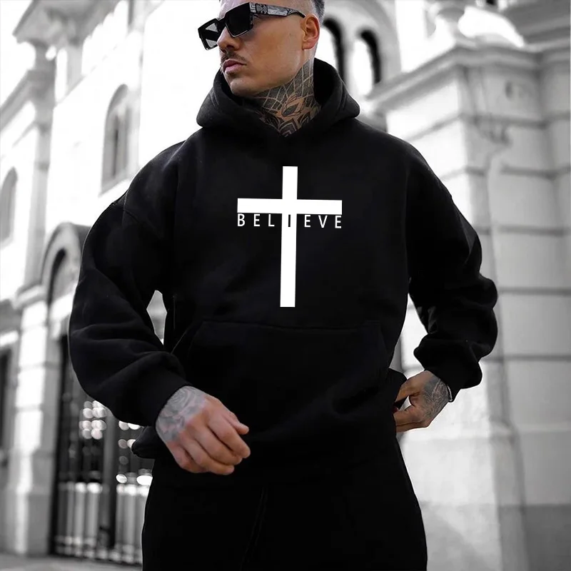 Jesus Kreuz Gedruckt Männer Hoodies Urban Casual Streetwear Fashion Mit Kapuze Sweatshirt Männlich Trendy 2025, Herbst Winter Hoody Oberbekleidung – Detail 7