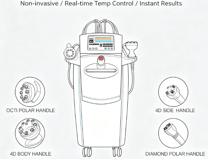 4D Multipolar RF Body Shaping Machine 4 Handpieces Facial Lifting Skin Tightening Anti Cellulite Salon Beauty Equipment