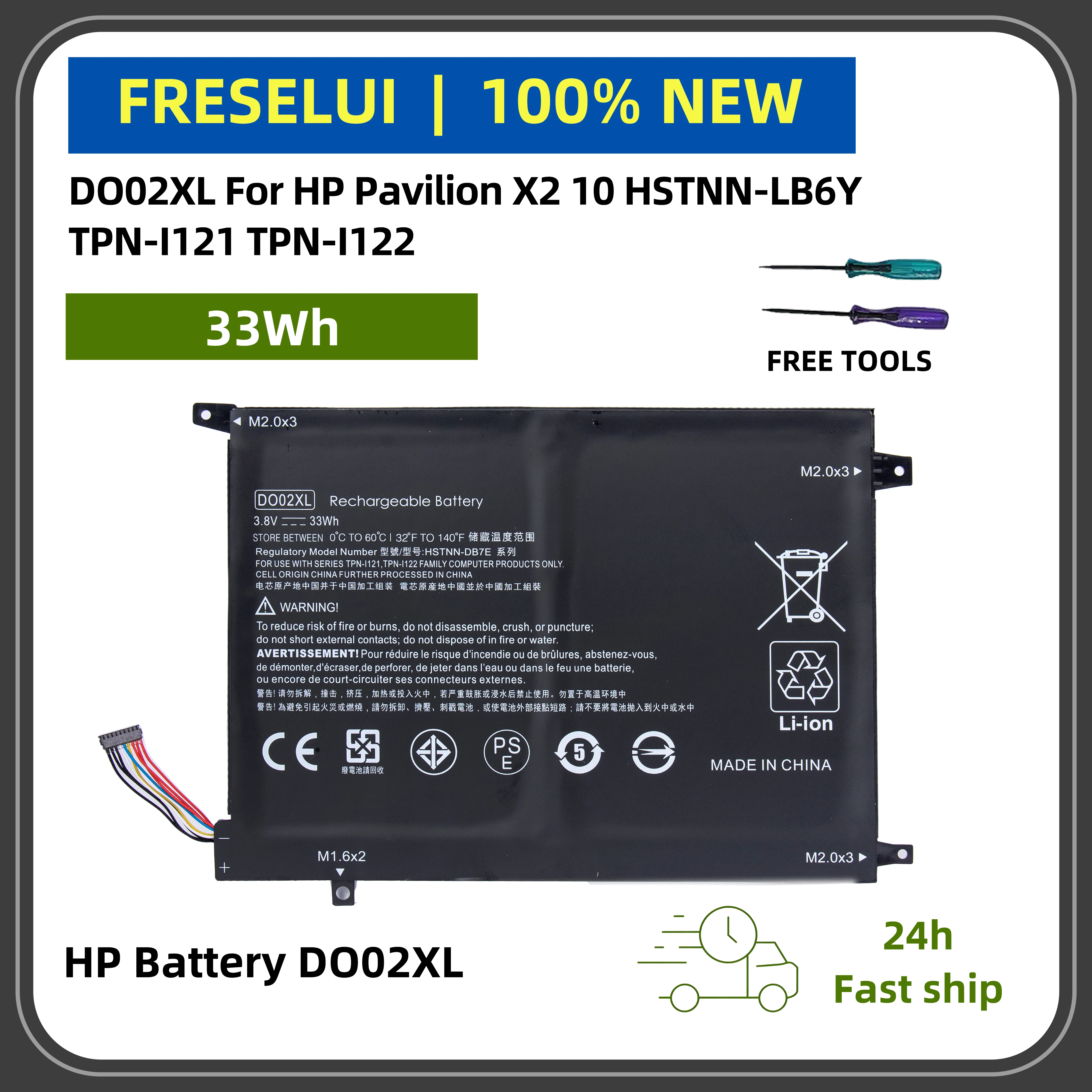 

FRLESUI DO02XL High-Performance Battery For HP Pacilion X2 10 HSTNN-LB6Y TPN-I121 TPN-I122