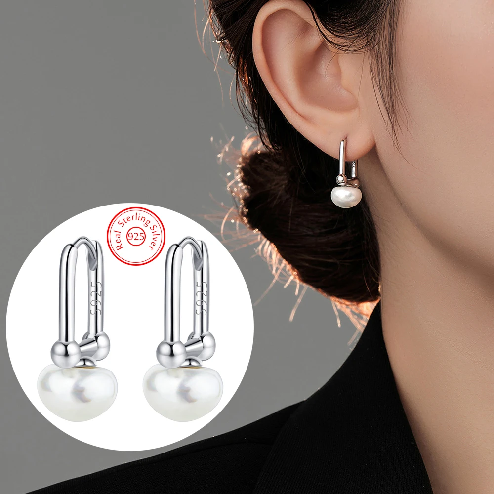 

Real 925 Sterling Silver Women's Quality Jewelry Original New Pearl Drop Earrings Fashion FQL25023