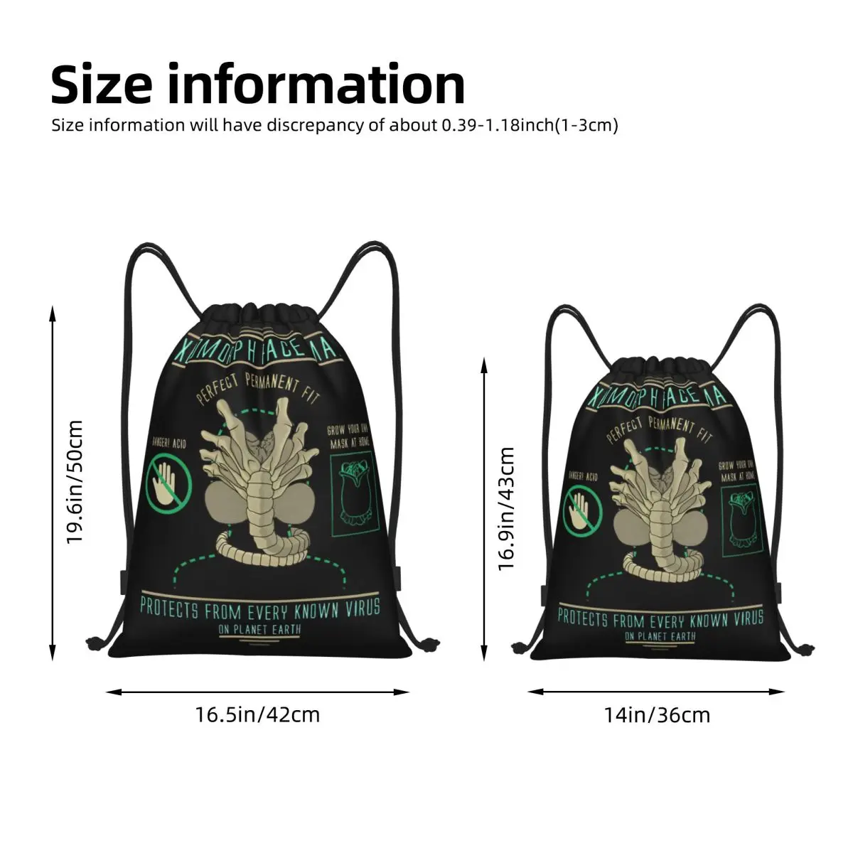 Xenomorph Mask Alien Romulus Movie Horror Drawstring Bags Sports Backpack Gym Sackpack Water Resistant String Bag for Hiking