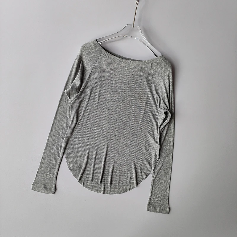 Geripptes Modal-Oberteil für Herbst und Winter, langärmeliges Outdoor-Sport-Top für Damen, locker geschnittenes, schlankmachendes Yoga-Outfit, T-Shirt, Überziehshirt – Detail 5