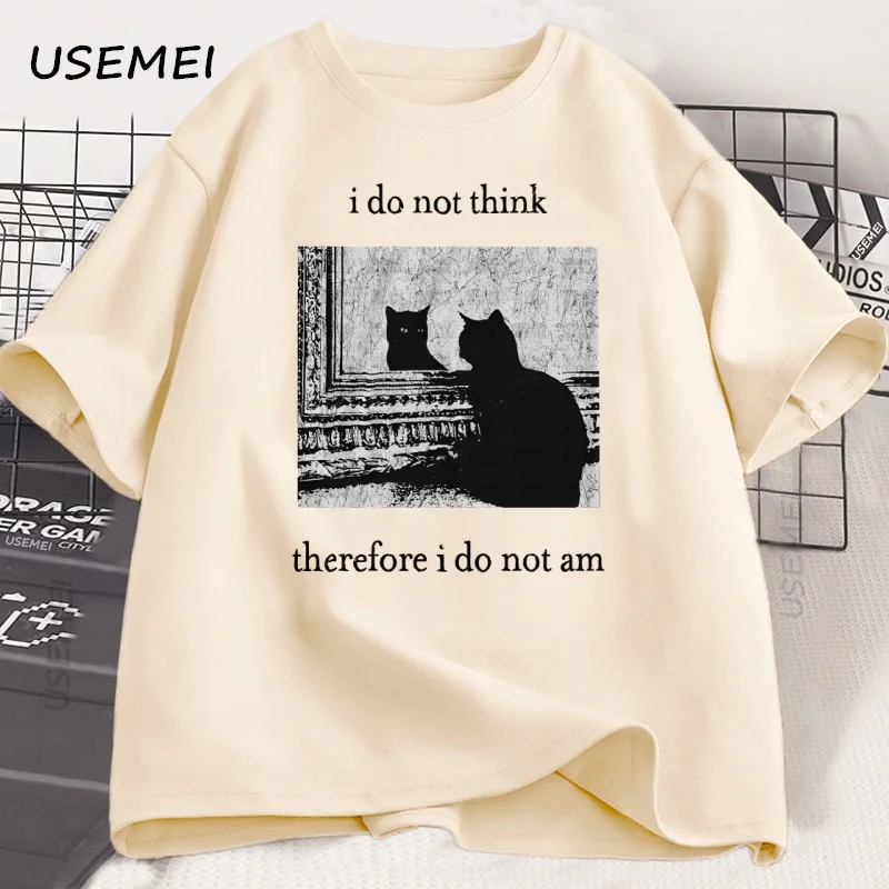 لا أعتقد لذلك أنا لا أستطيع تي شيرت مضحك القط التي شيرت خمر 90s ويتشي القوطي الشرير تي شيرت القطن قصير الأكمام تيز