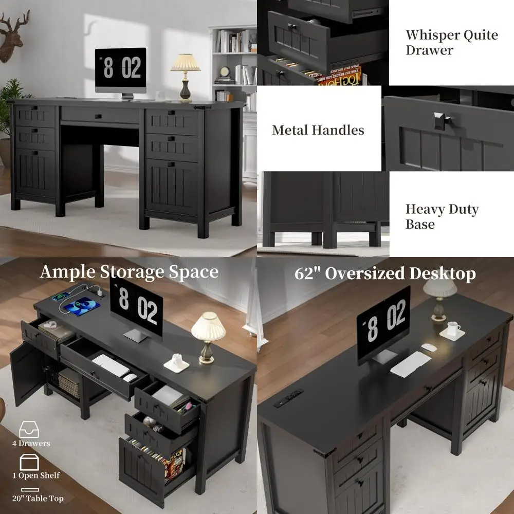 

Стол для руководителей в современном фермерском стиле с ящиками для хранения и шкафом, идеально подходящий для домашнего офиса, учебы и письменного пространства в B