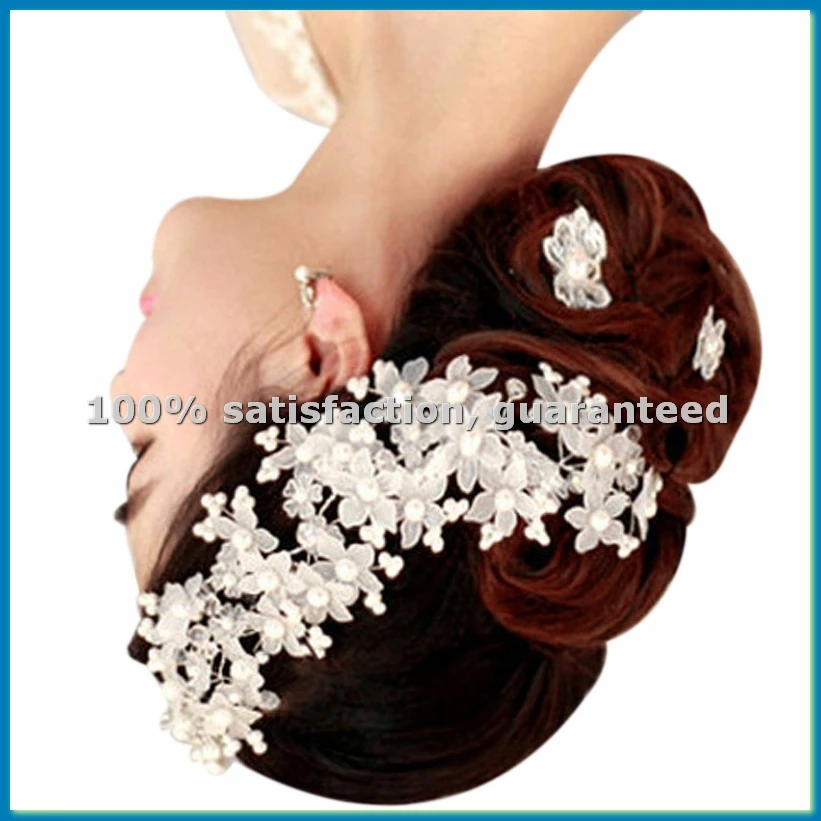 Handmade Bridesmaid Wedding Head Dress White Beads Hair Flower Headpieces Pearl Bride Hair Pieces Crystal Bridal Head Jewelry