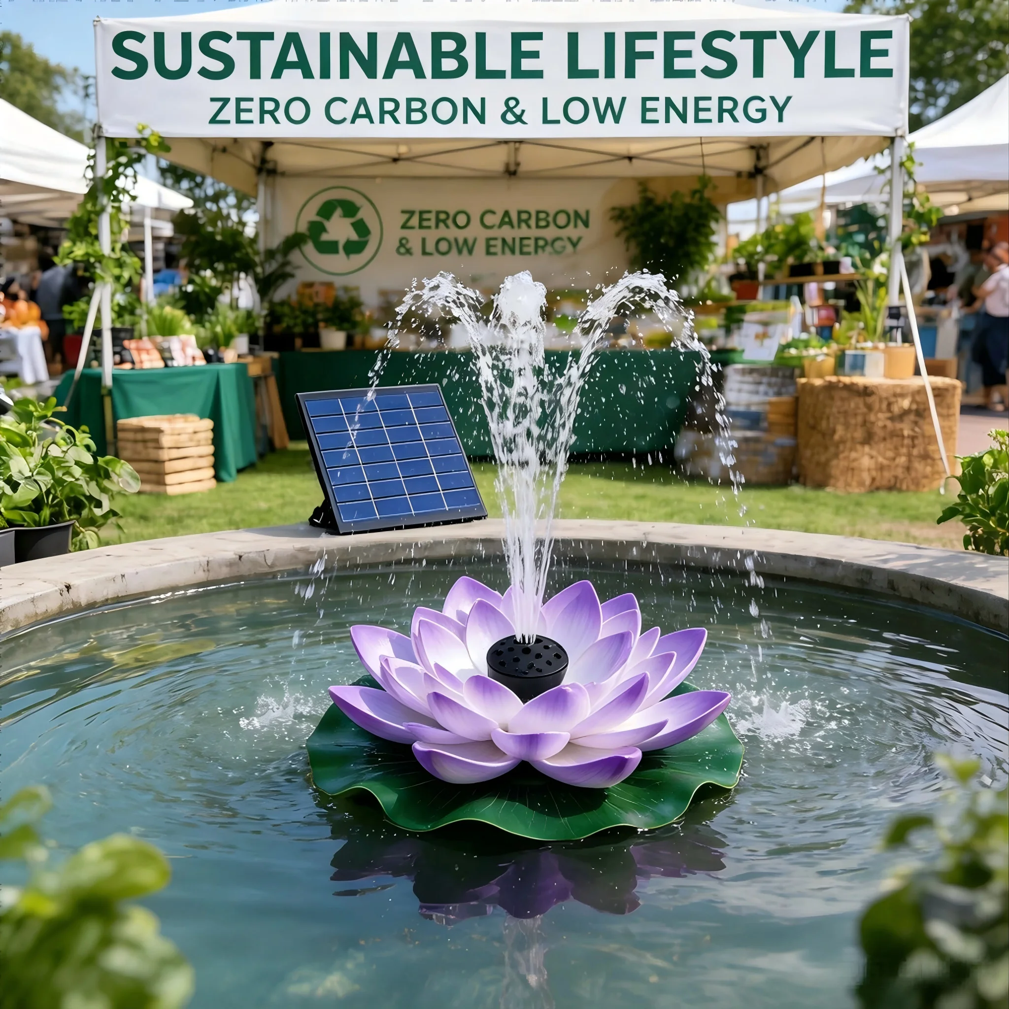 Solar Powered Lotus Fountain Floating Aquarium Balcony Bonsai Decoration 11cm Outdoor Garden Water Feature Decor