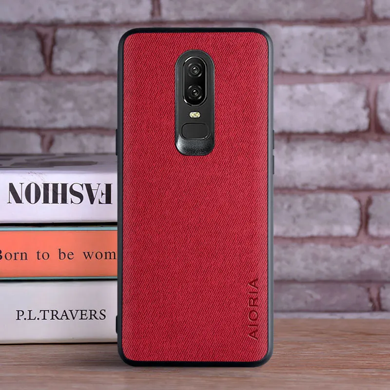 Textile Leather Case for Oneplus 6 soft TPU with back hard PC material camera protection design cover