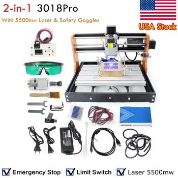 【US Stock】3 Axis Upgrade 3018 Pro CNC Router Machine Kit with Limit Switches and Emergency Stop, 3018-PRO DIY Mini GRBL Control