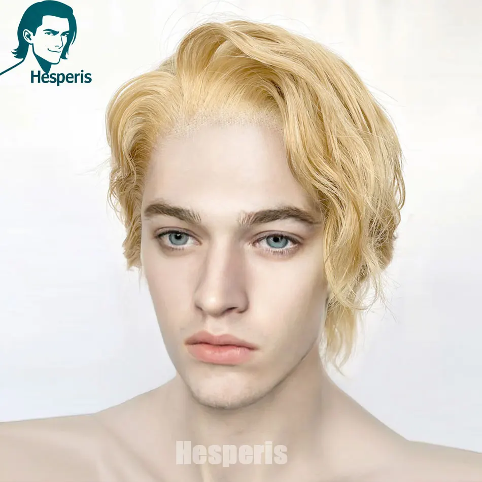 

Hesperis Handsome Lightest Blonde 613 Короткие мужские парики из натуральных волос Прозрачные кружевные цветные 13X4 кружевные парики для мужчин предварительно стильные