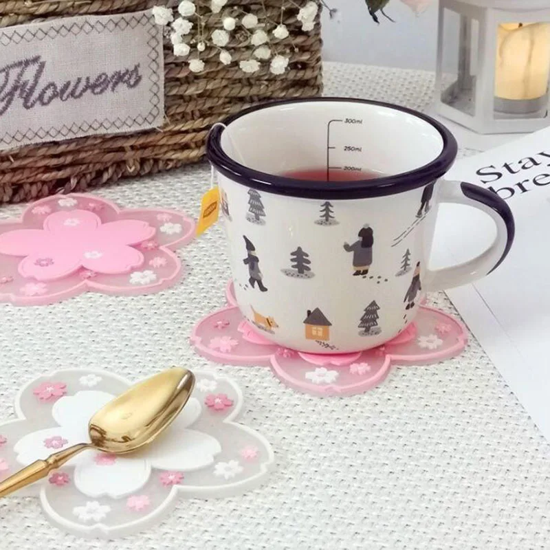 1PC Kawaii Coasters Japanese Style Sakura Coffee Cup Coaster Sakura Insulated Table Mat Tea Milk Cup Home Decoration Drinkware