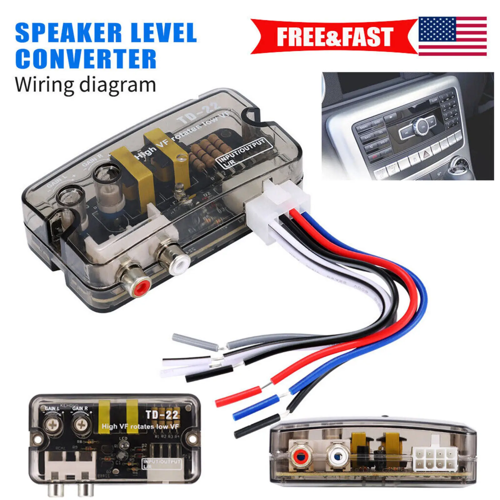 12V Auto Car Audio Converter RCA Stereo Converter High To Low Adjustable Frequency Line Speaker Level Converter Adapter