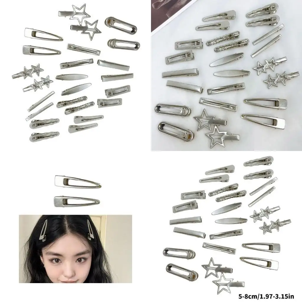 

652F 24Pcs Metal Star Chain Hair Clip Silver Theme Hair Pin Side Bangs Hair Barrettes