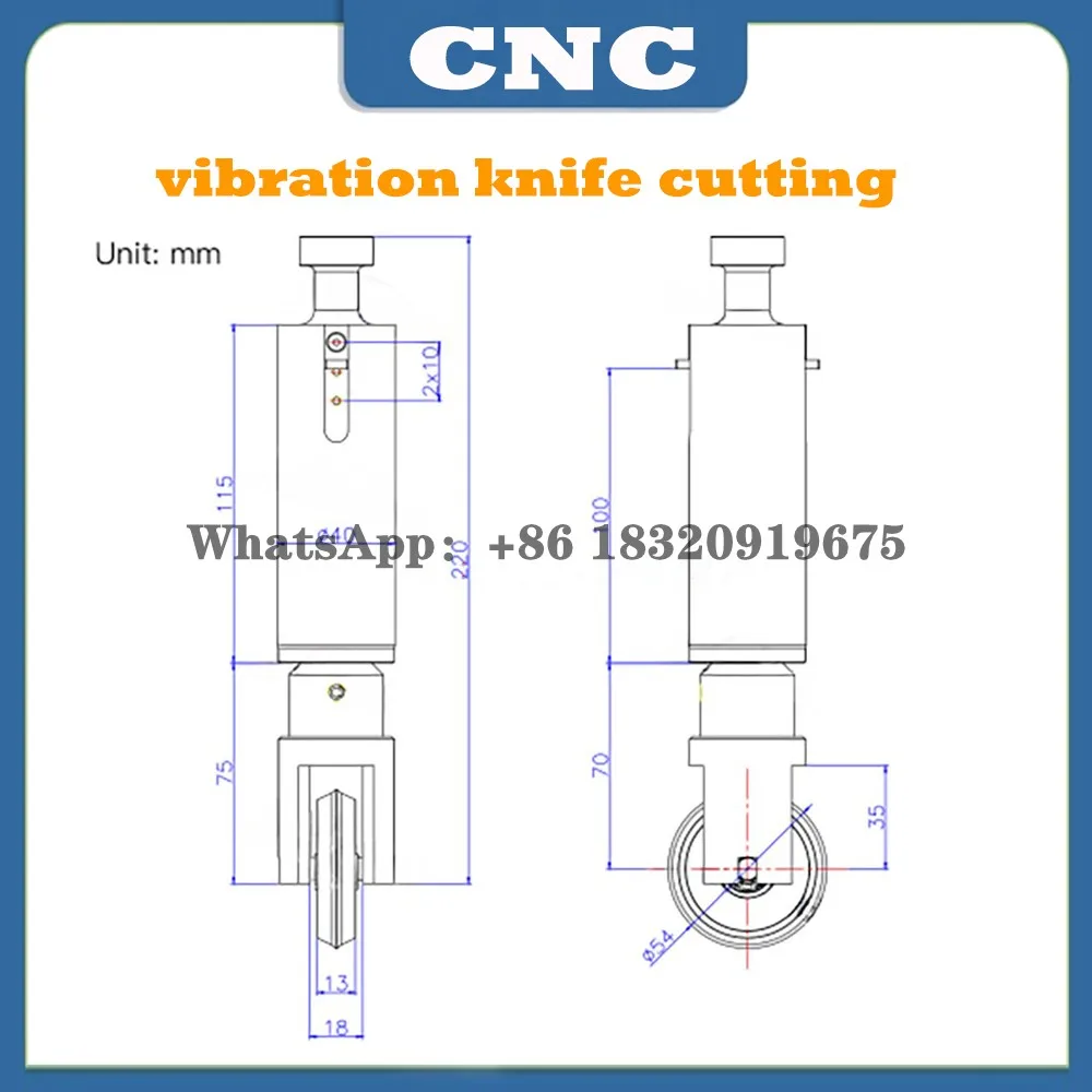 CNC vibration knife cutting machine creasing knife head pressure wheel is used to cut corrugated cardboard plastic board