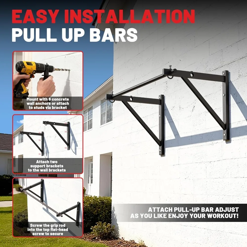 Wall Mounted Pull Up Bar, Chin Up Bar for Strength Training Home Gym view 5