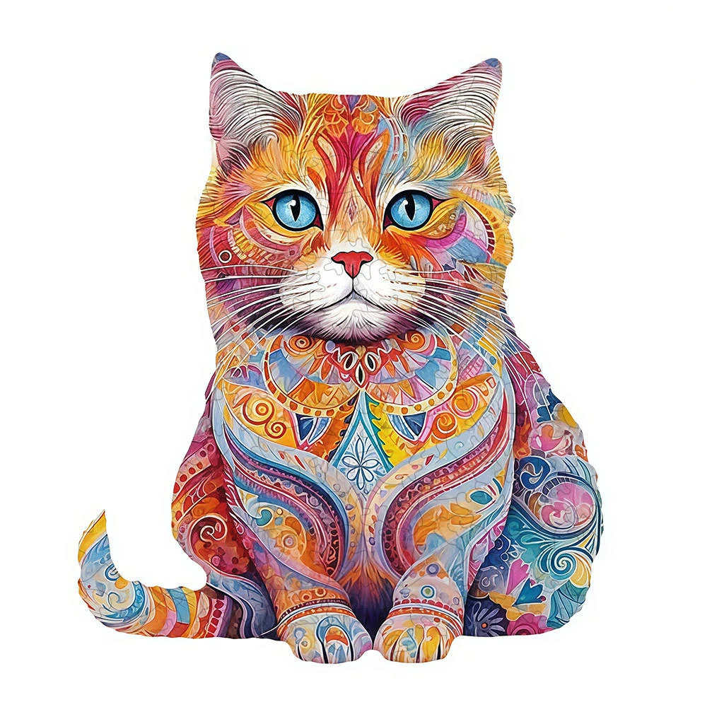 Lovely Cat Wooden Animal Jigsaw Fantasy Creatures for Decoration Unique Art Puzzles Unique Shape Intelligent DIY Wood Puzzles