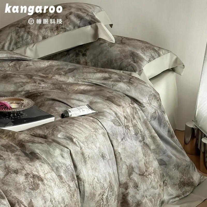 yjq high-end light luxury pure cotton polished cotton thickened warm quilt cover bedding four-piece set