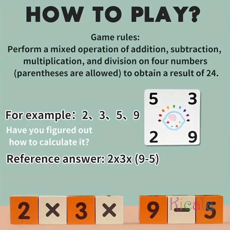 Wooden Arithmetic Cube Number Toy 24 Points Game Math Learning Game Multi-Player Battle Game Puzzle Educational Game