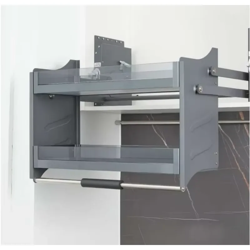 Pull Down Kitchen Cabinet Lift Shelf Organizer Cabinet Automatic Glass Basket Lift Rack
