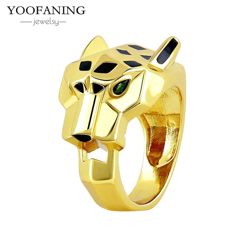 FOOANING24K cincin desain hewan motif macan tutul unik cincin pria dan wanita modis ukuran 6/7/8 mewah pesta perhiasan