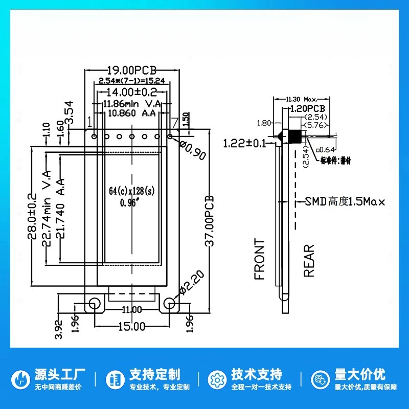 0.96 Inch OLED Display SH1107 64x128 SPI Monochrome Screen 7Pin Module led sign aliexpress online shop
