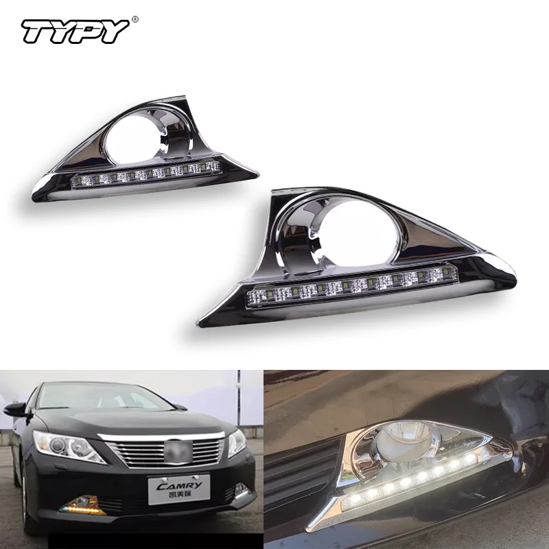 

TYPY 2Pcs Front Fog Lamp Cover White LED DRL Daytime Running Light Turn Signal Indicator For Toyota Camry 2012 2013 2014