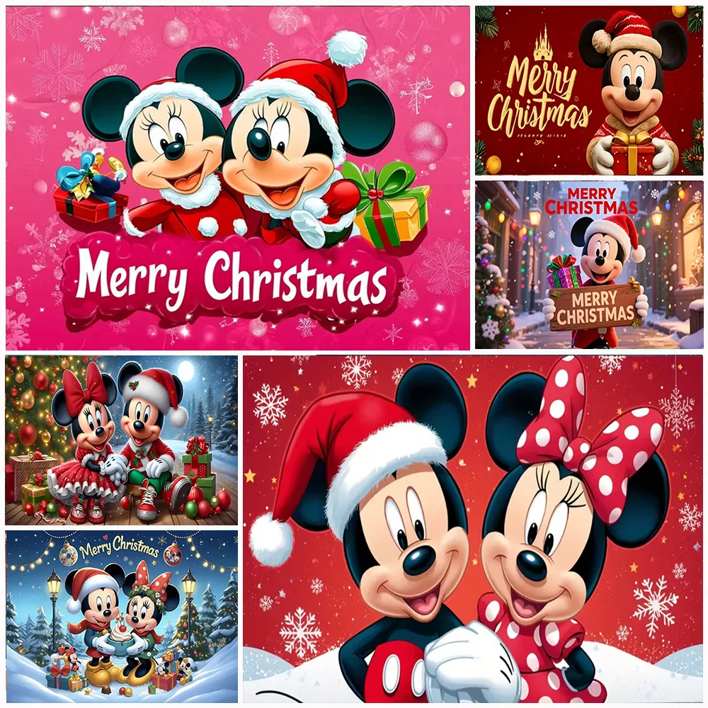 ديزني عيد الميلاد ميكي ميني موضوع حفلة عيد ميلاد الديكور خلفية راية عيد الميلاد ماوس خلفية لوازم التصوير الدعائم #1
