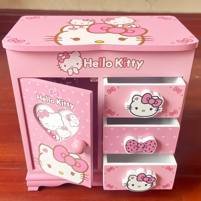 Sanrio Hello Kitty Women's Jewelry Box Cute Wooden Jewelry Storage Box Necklace Storage Box Holiday Birthday Girls' Gifts