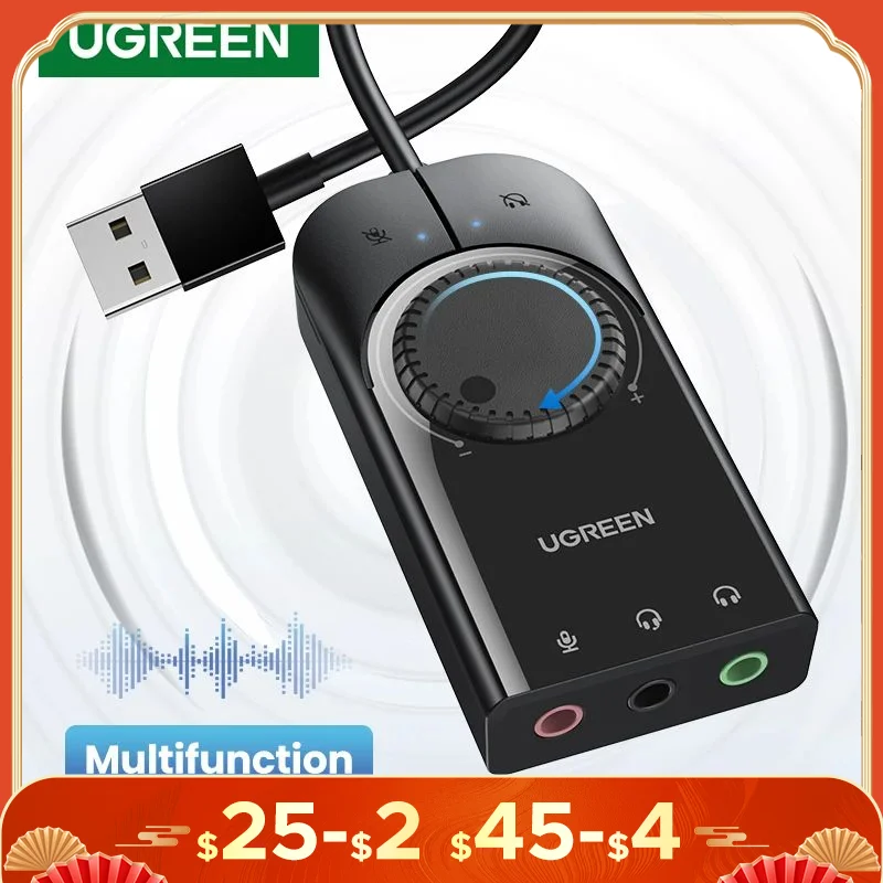 UGREEN Sound Card USB Audio Interface External 3.5mm Microphone Audio Adapter Soundcard for PC Laptop PS4 Headset USB Sound Card