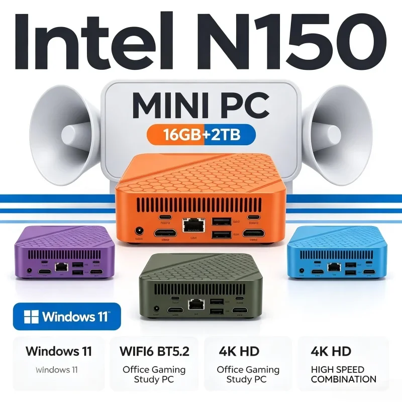 Mini PC Intel N150 2026 New Portable Mini Computer 16GB RAM 1TB‑2TB SSD Rich Interfaces High‑Speed Desktop PC Host Home Office