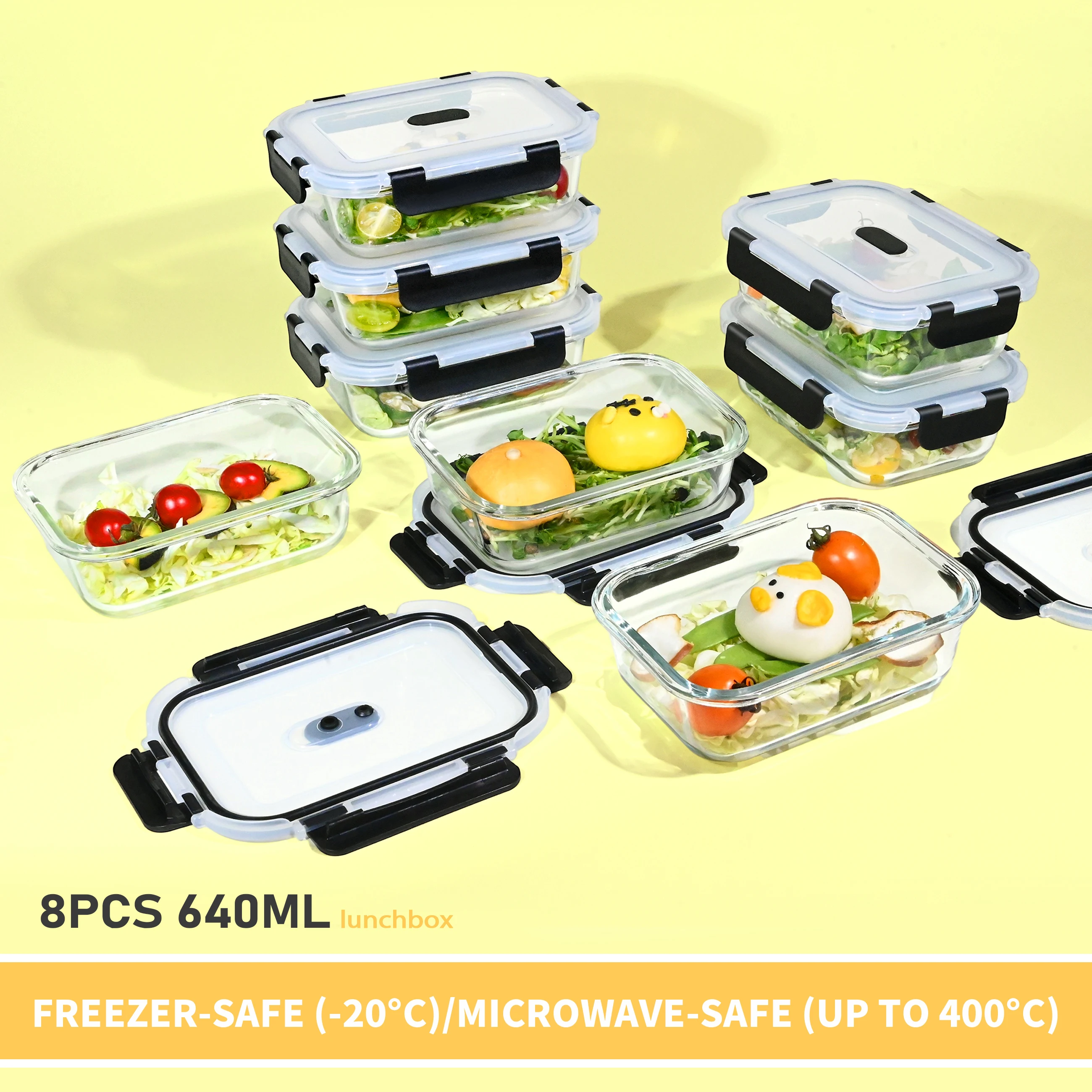 Conteneurs de stockage des aliments en verre de 640ML, boîtes de préparation des repas anti-fuite, sans danger pour micro-ondes et four, idéales pour les pique-niques et le stockage des aliments