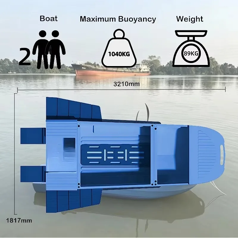 3.21m Detachable Spliced Plastic Boat Dimension Diagram 2 Person Fishing Vessel Max Buoyancy 1040KG Lightweight Assembly Boat