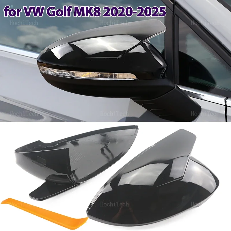 

2x Sport style Rearview Side wing mirror cover cap Glossy Black for Volkswagen VW Golf 8 MK8 VIII 8R R GTI GTE GTD 20-25