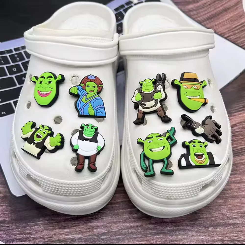 20Pcs Green Monster Cartoon Shoe Charms Pin for Clog Sandal Accessories DIY Shoe Decoration Wristband Kids Party X-mas Gifts