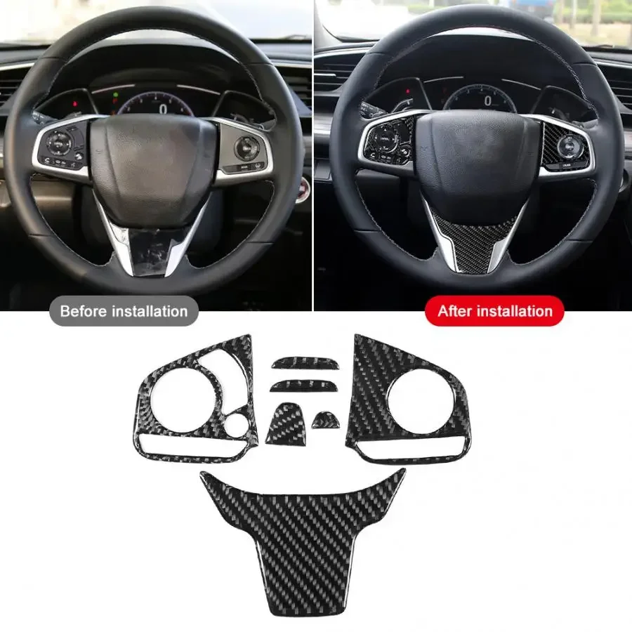 

For Honda Civic 10th FC/FK 2016 to 2019Steering Wheel Button Switch Panel Trim Cover Replacement Accessories Carbon Fiber Trim