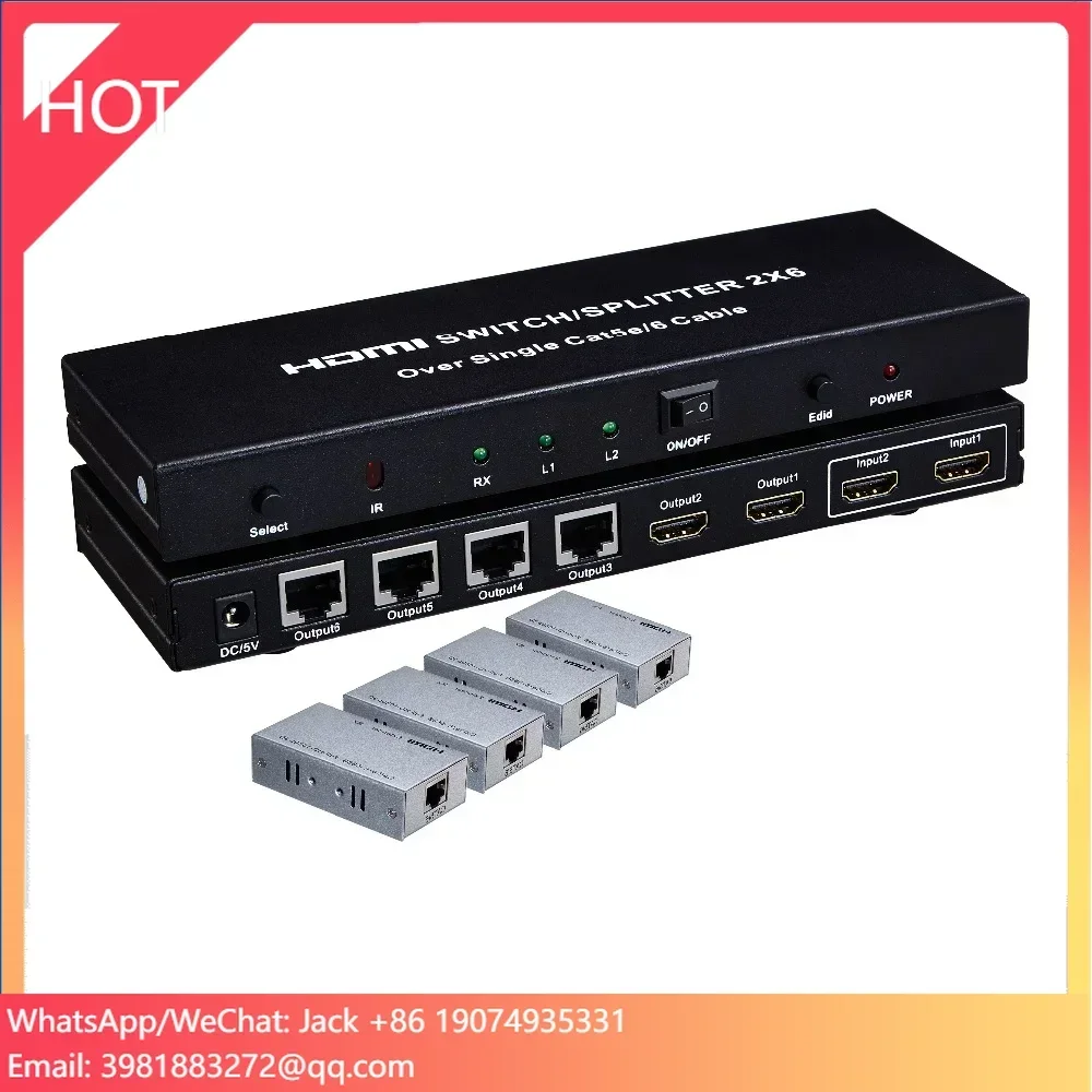 

Splitter With Rj45 Output, 4pcs Receiver (RX) Can Extender 60m Over Cat5e/6, Support 3D,1080P,1.4 Switch Splitter 2x6