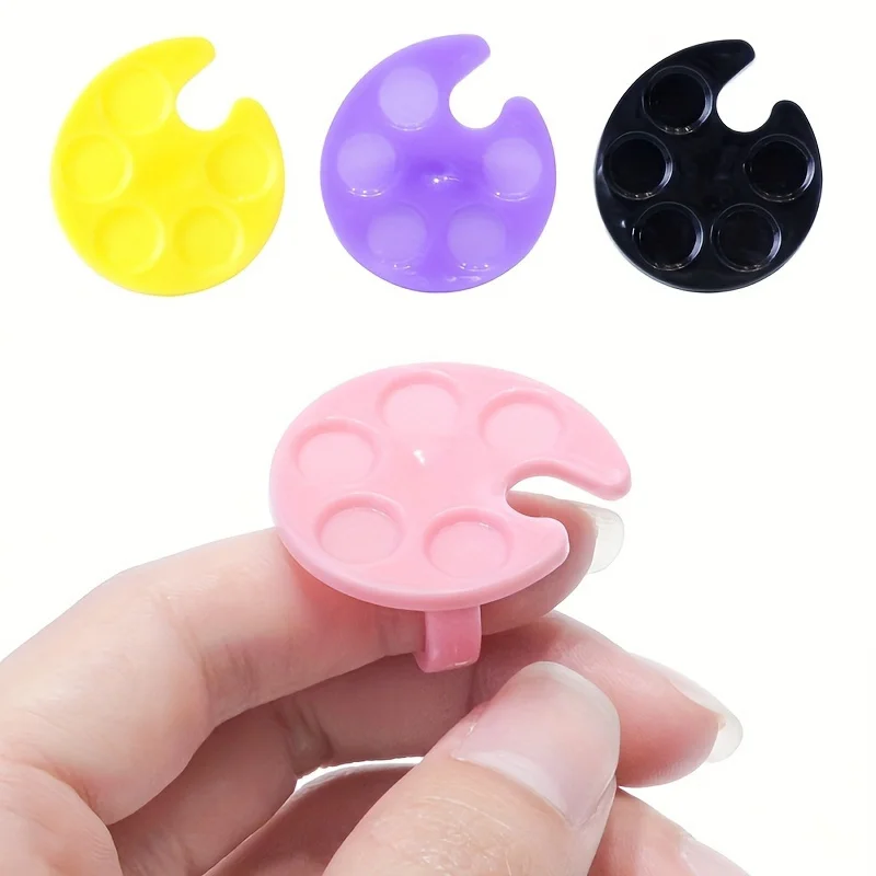 1Pcs Plastic Nail Art Palette Mini Finger Ring Dish UV Polish Gel Painting Drawing Pigment Holder Plate Manicure Tools