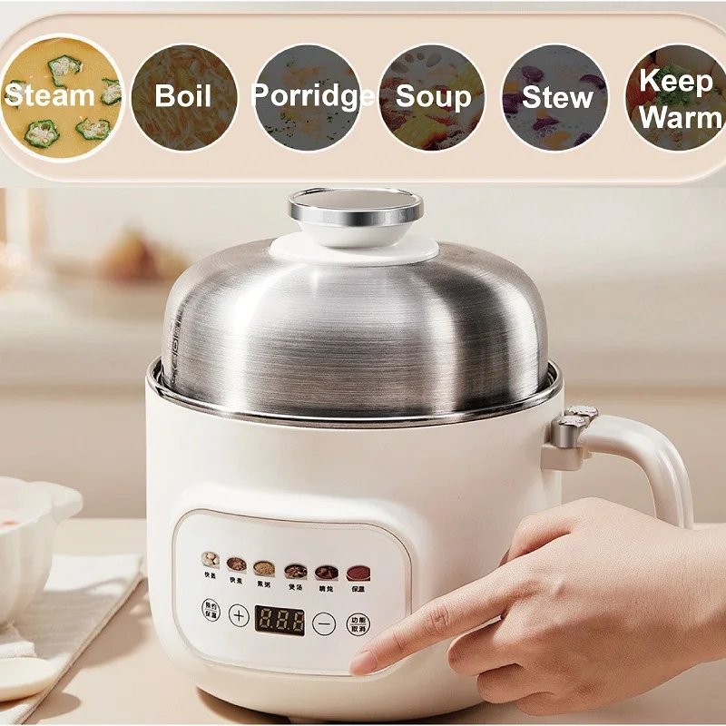 Multifunctional Electric Cooking Pot Non-stick Baby Food Pot 12h Appointment Soup Pot Hot Pot Auto Keep Warm Kitchen Tool 1.6L