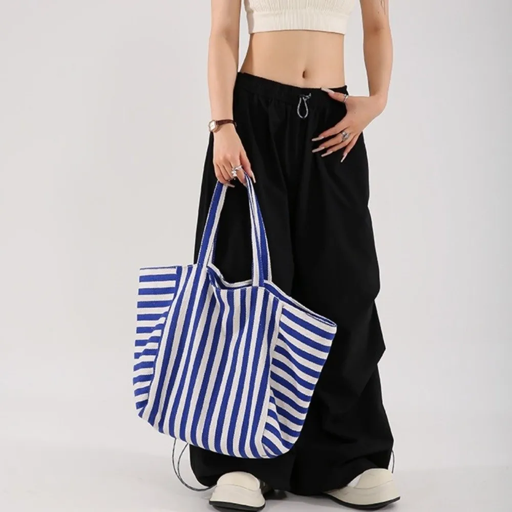 

Casual Canvas Stripe Underarm Bag Shoulder Pouch Shopping Bag Felt Handbag Black/Blue/Red All-match Tote Bag Women