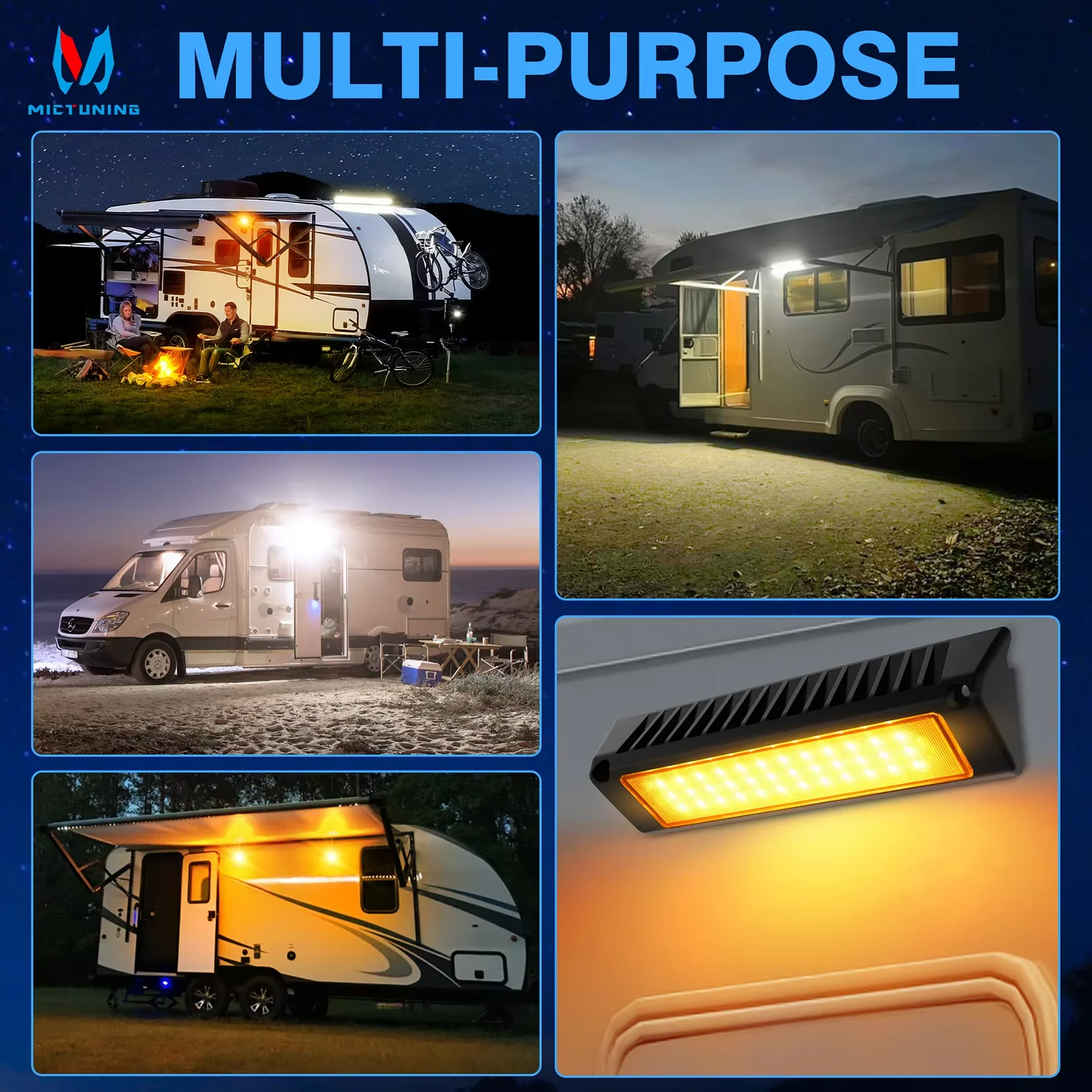 MICTUNING RV Porch Lights 9 Inch 31W LED Light Waterproof Outdoor Yellow White Lighting Utility Awning Light For Campers