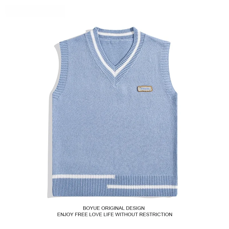 

Boyue Knitted Vest Men's Outerwear Student Contrast Color Sweater V-ne Loose Fit Autumn Faion Casual School Sle