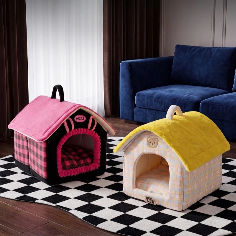 Detachable and Washable Autumn/Winter Cat Villa Cattery, Enclosed Insulated Dog Bed Pet Bed, Portable House Bed