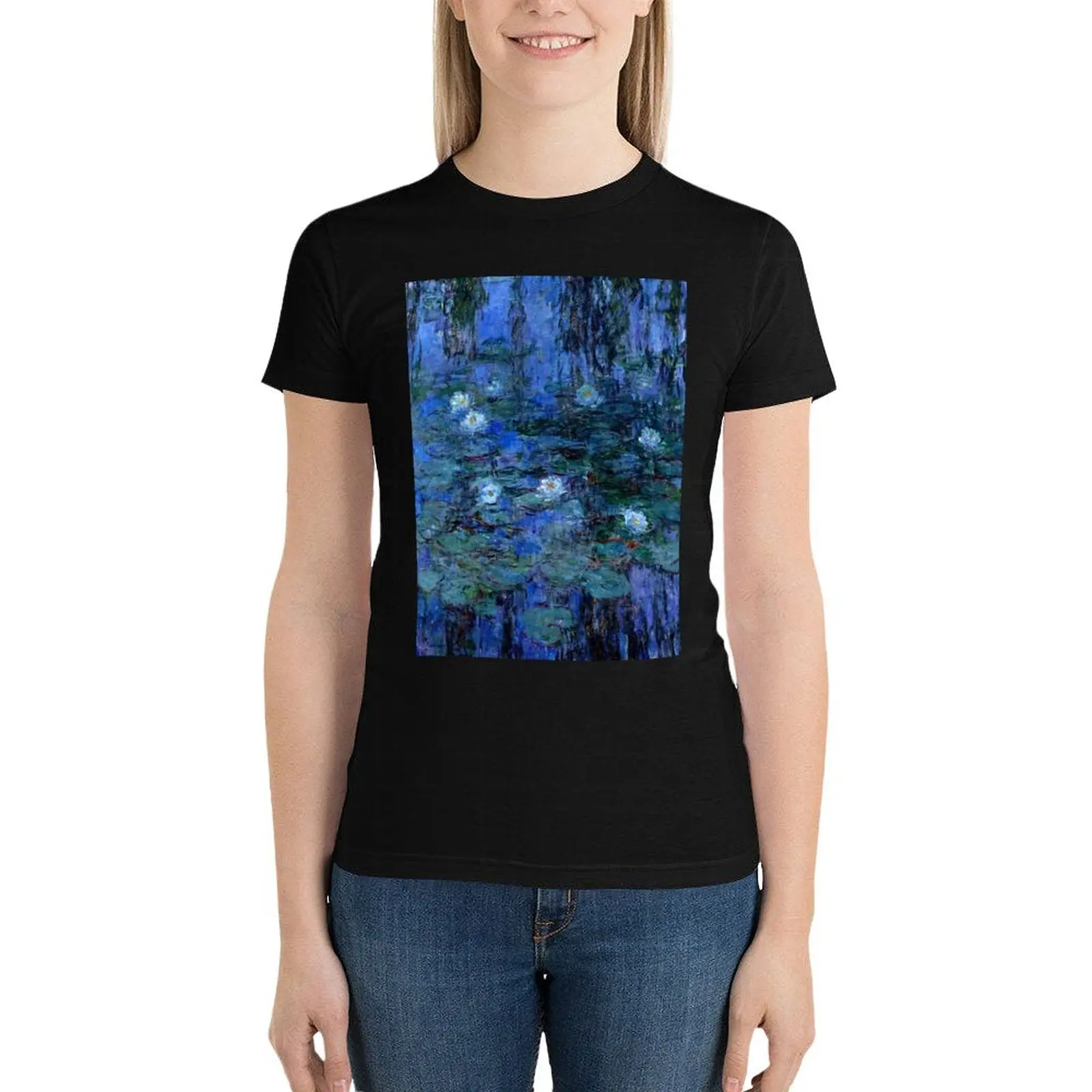 Water Lilies Monet vibrant blue T-Shirt graphics animal print shirt for girls Women t-shirts