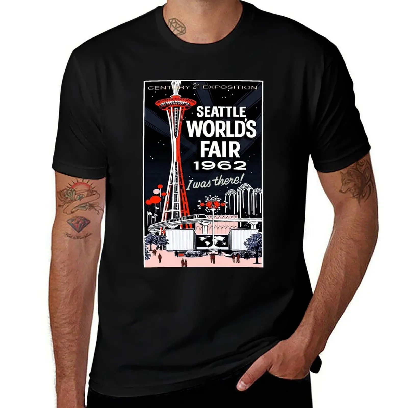 Century 21 Exposition 1962 RETRO T-Shirt Big Size Short Sleeve Tee for Men