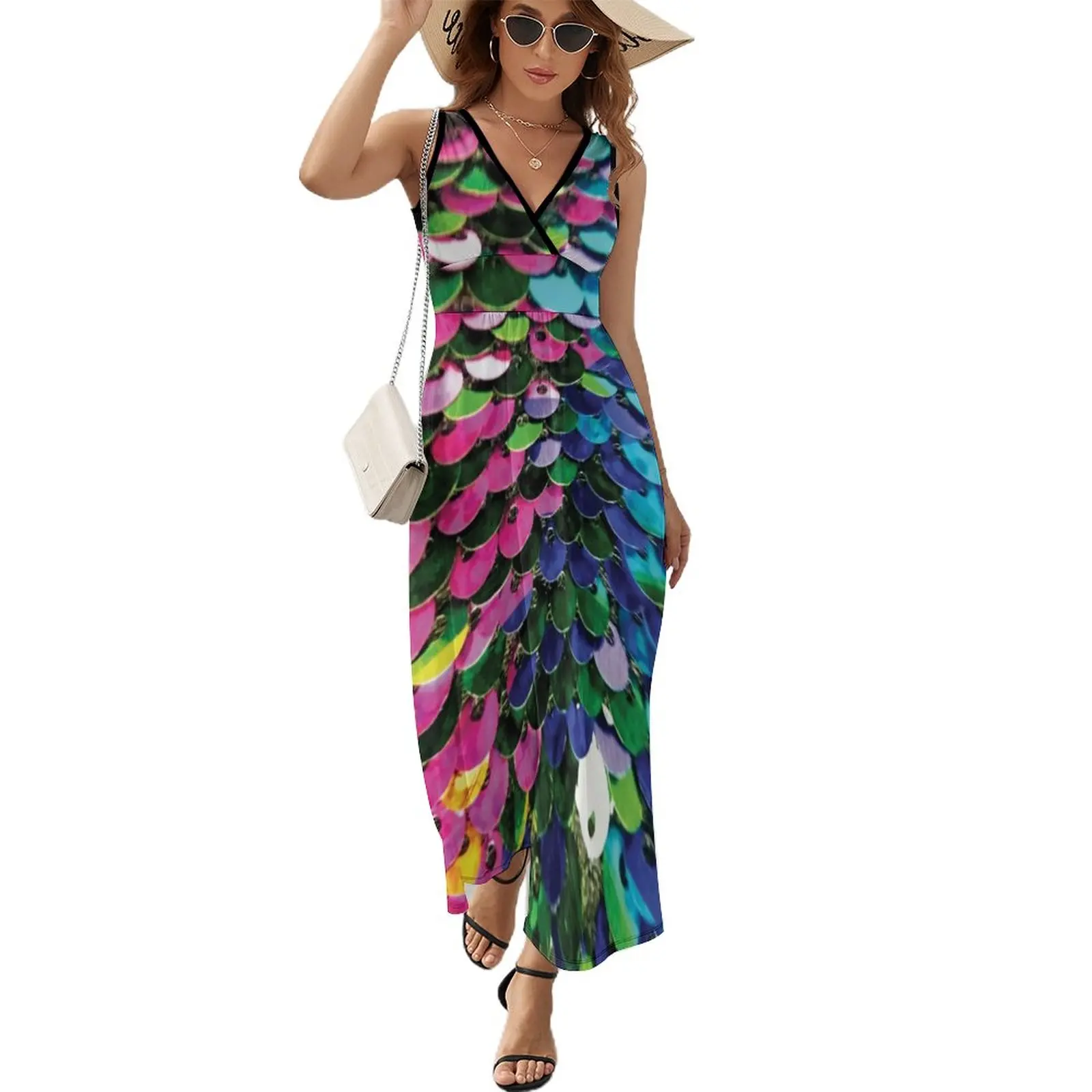 

Multi-Colored Sequins Sleeveless Dress chic and elegant evening dress womens dress