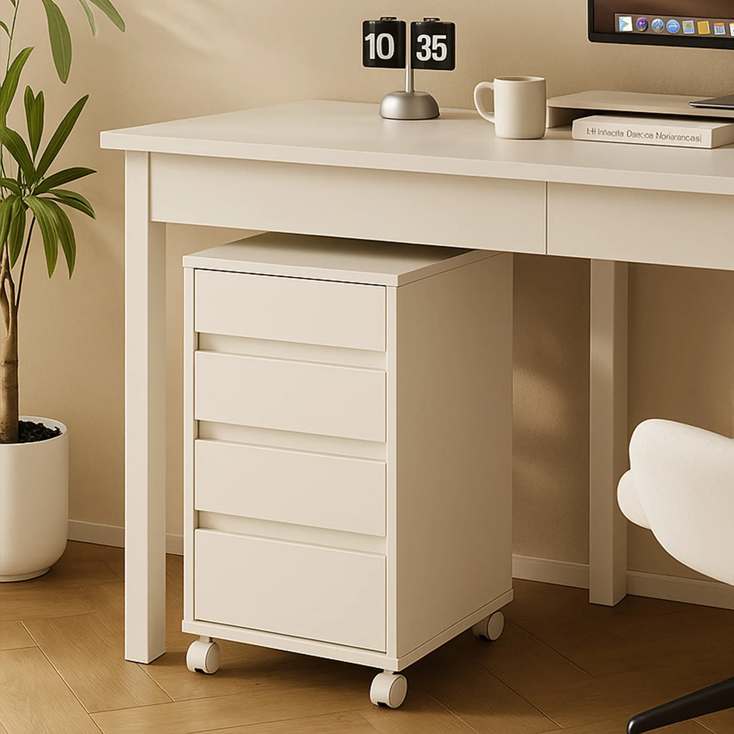 Cream wind drawer type storage cabinet under office desk locker with wheel mobile file cabinet household large capacity